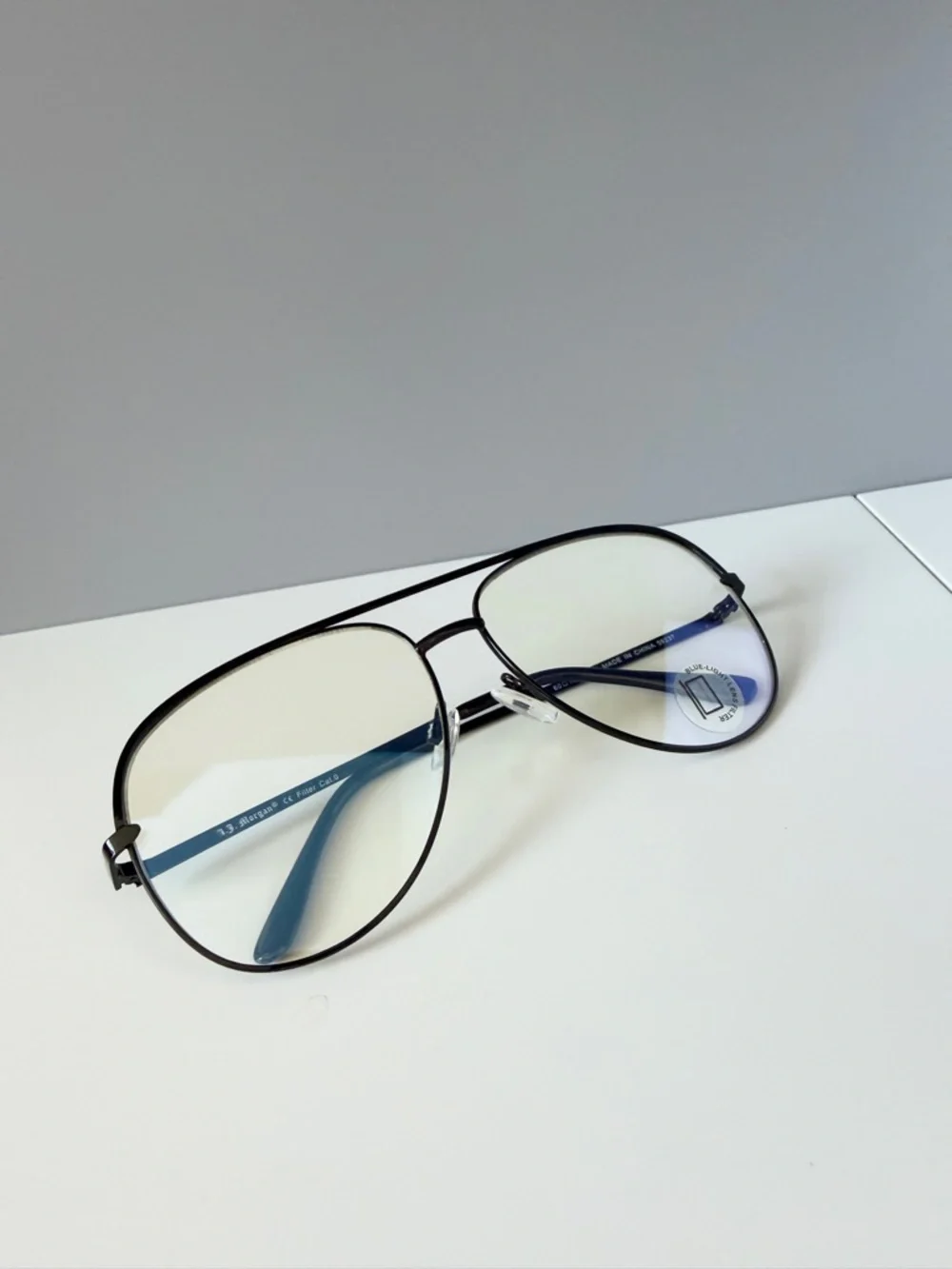 ASOS AJ Morgan black blue aviator style teardrop blue light blocking eyeglasses